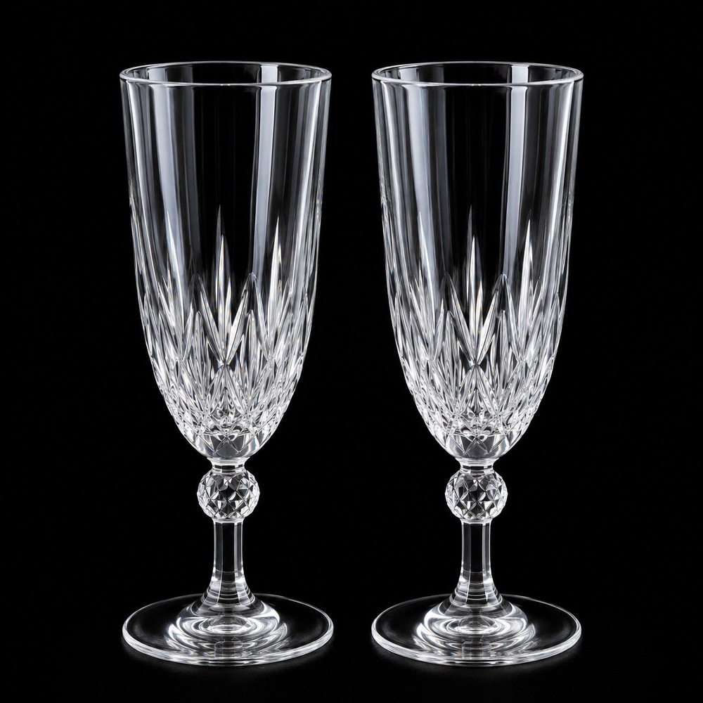 2 Royal Crystal Rock Linea Gala Champagne Flutes Lead Crystal Italy 7.75in